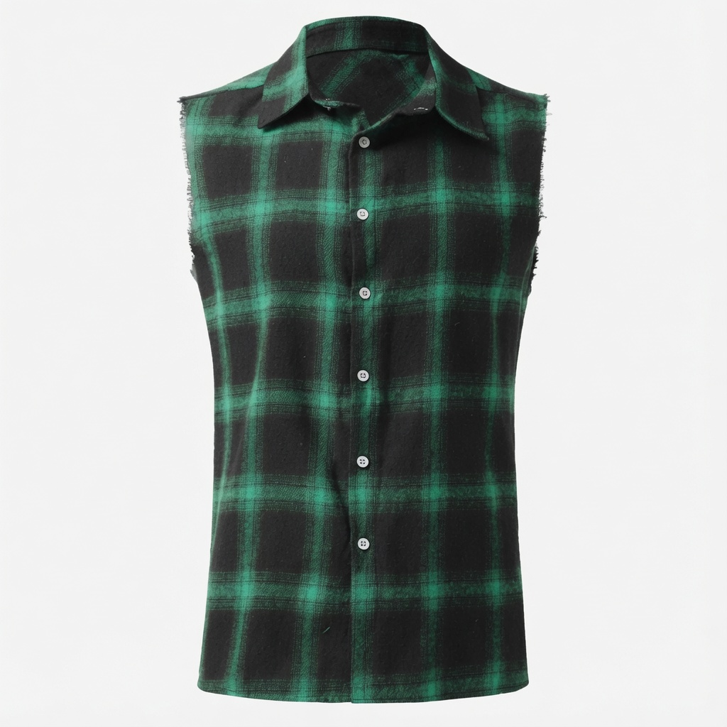 Plaid Sleeveless Button-Up Shirt