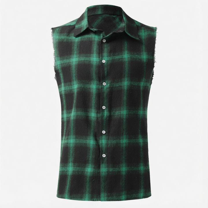 Plaid Sleeveless Button-Up Shirt