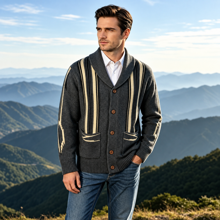 Vintage Striped Shawl-Collar Cardigan