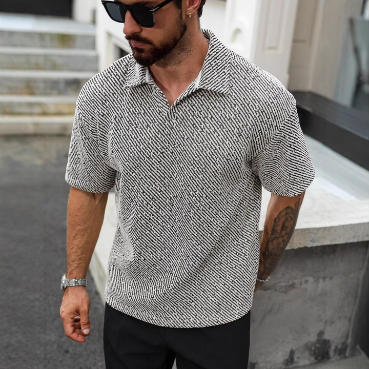Men’s Textured Plaid Polo Shirt