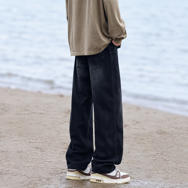 Vintage-Wash Drawstring Denim Pants