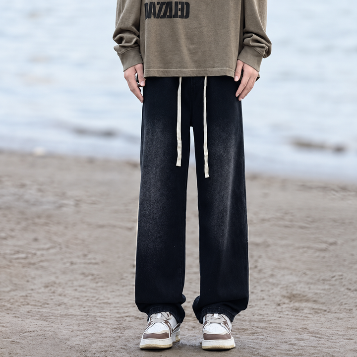 Vintage-Wash Drawstring Denim Pants