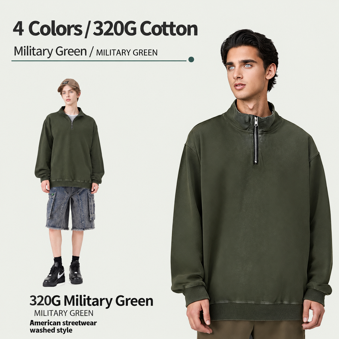 Heavyweight Vintage-Wash Half-Zip Sweatshirt