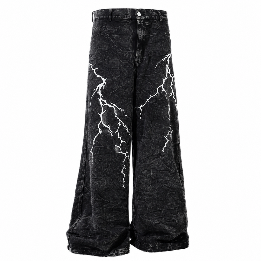 Lightning Embroidered Denim Jeans