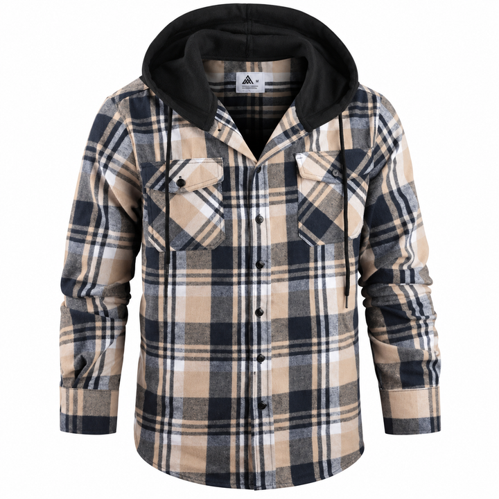 Contrast-Hood Plaid Shirt Jacket