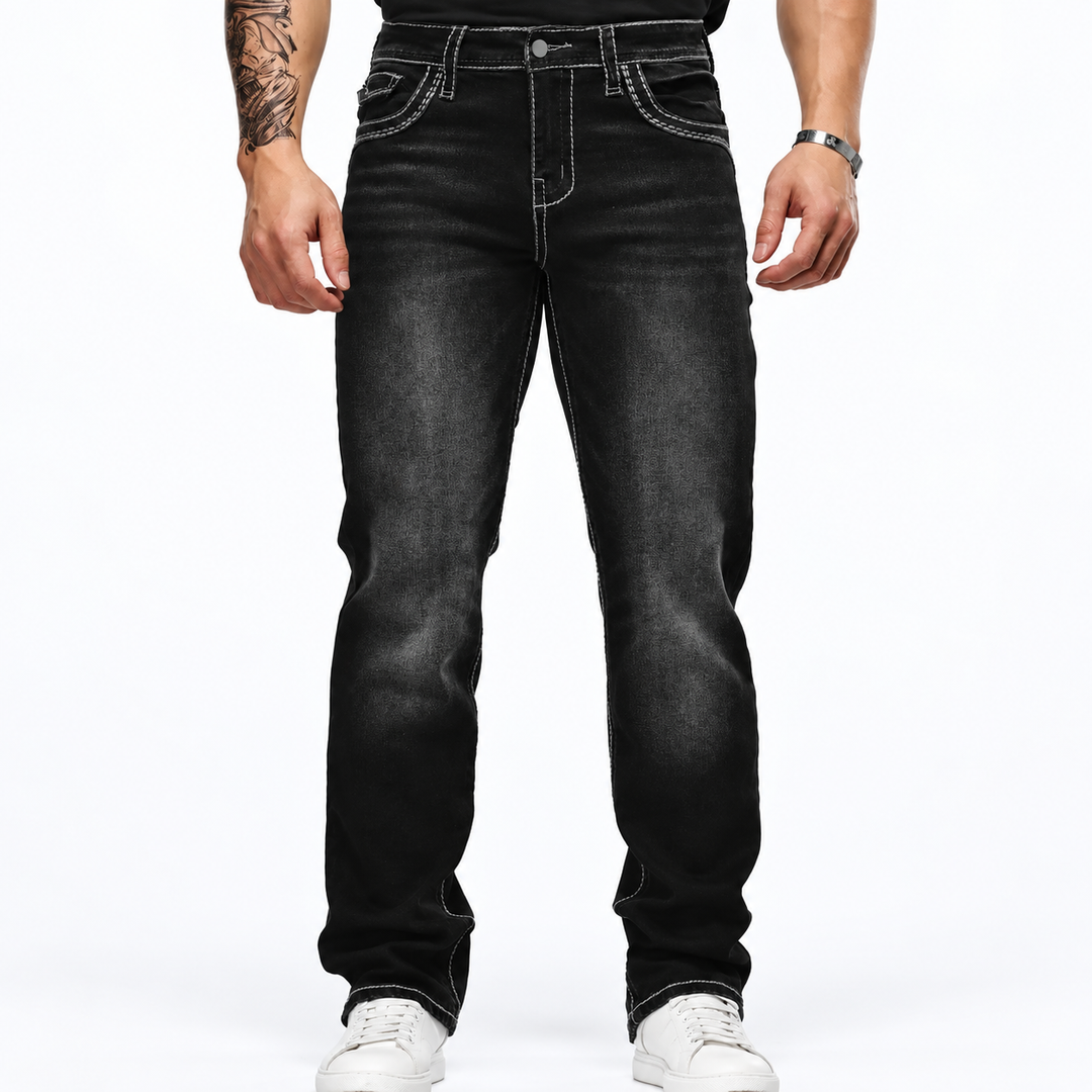 Western Contrast-Stitch Straight-Leg Jeans