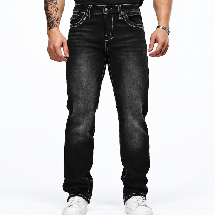 Western Contrast-Stitch Straight-Leg Jeans