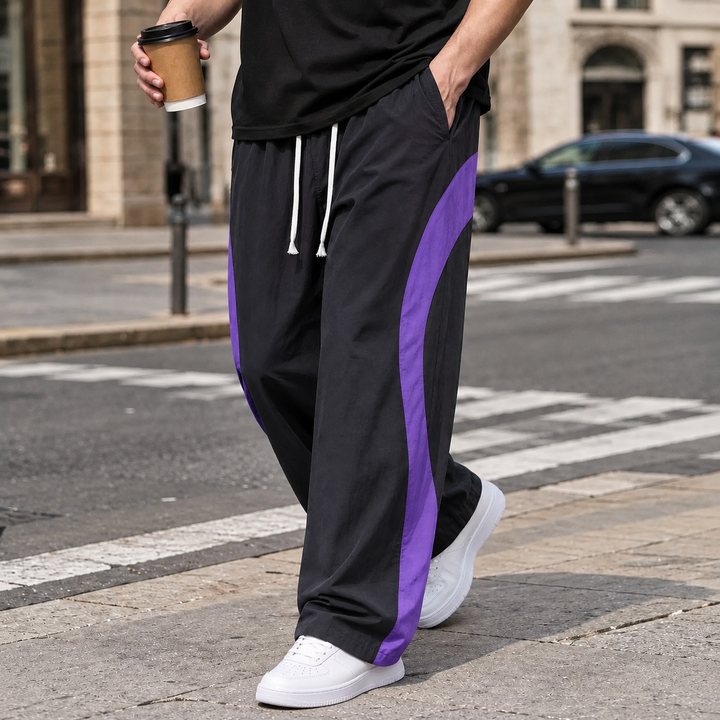 Contrast Wave-Panel Wide-Leg Track Pants