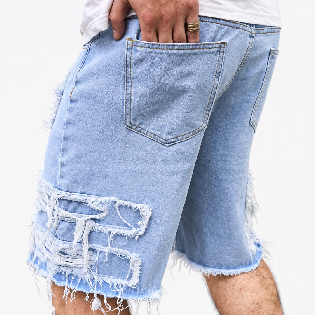 Distressed Patchwork Baggy Denim Shorts
