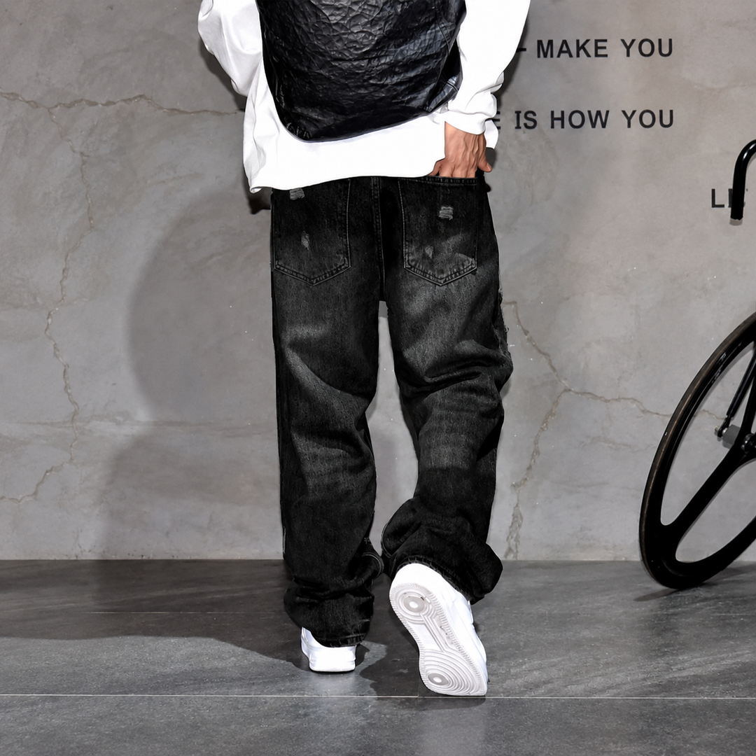 Heavy-Distressed Stacked Baggy Jeans