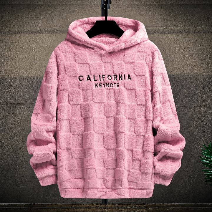 Grid-Texture Plush Pullover Hoodie