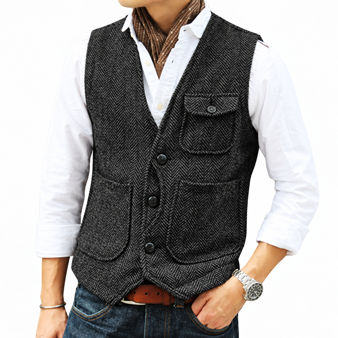 Herringbone Button-Front Vest