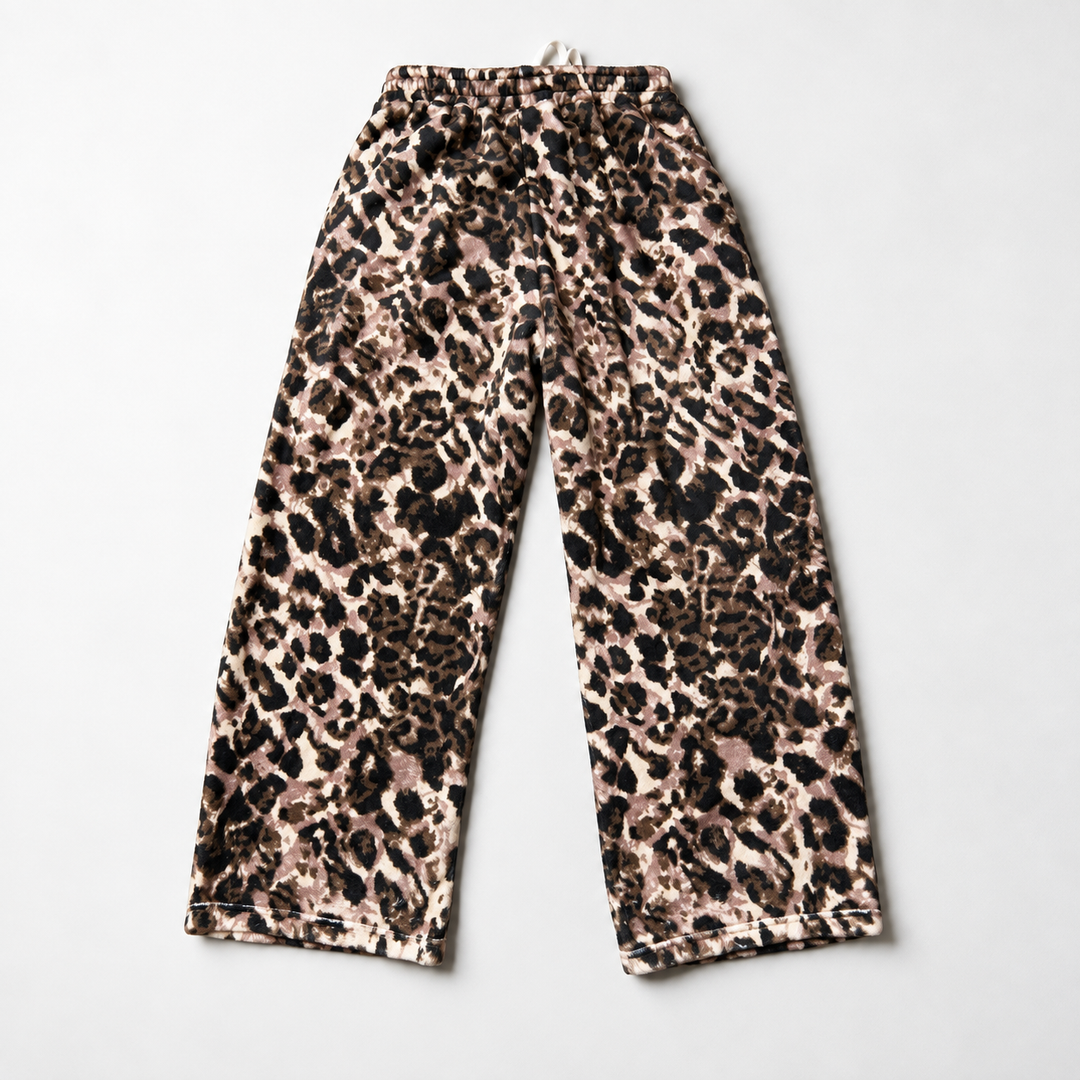 Leopard-Print Plush Baggy Pants