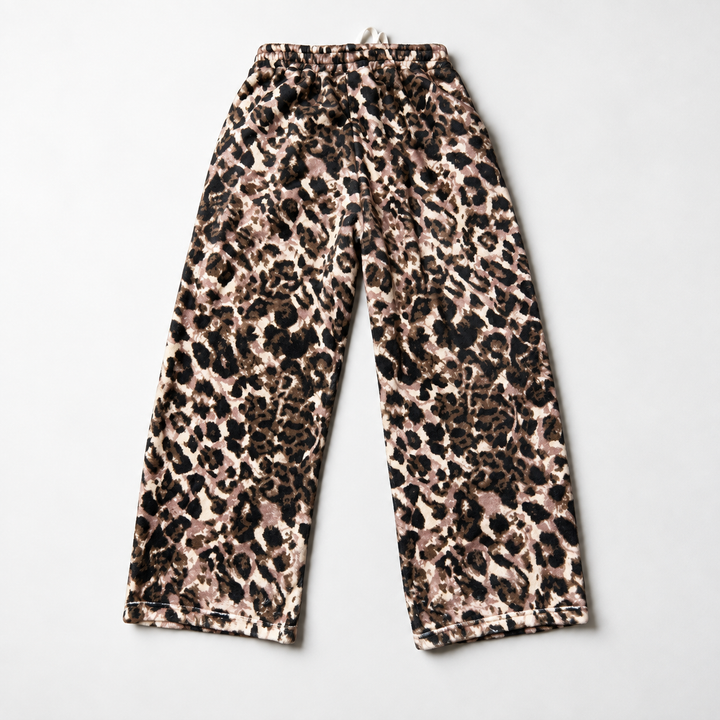 Leopard-Print Plush Baggy Pants