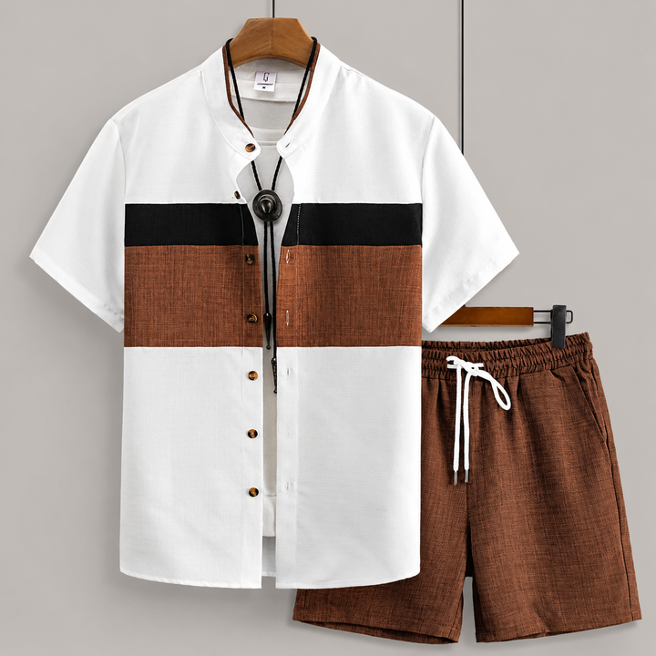 Color Block Short Sleeve Shirt &amp; Shorts Set