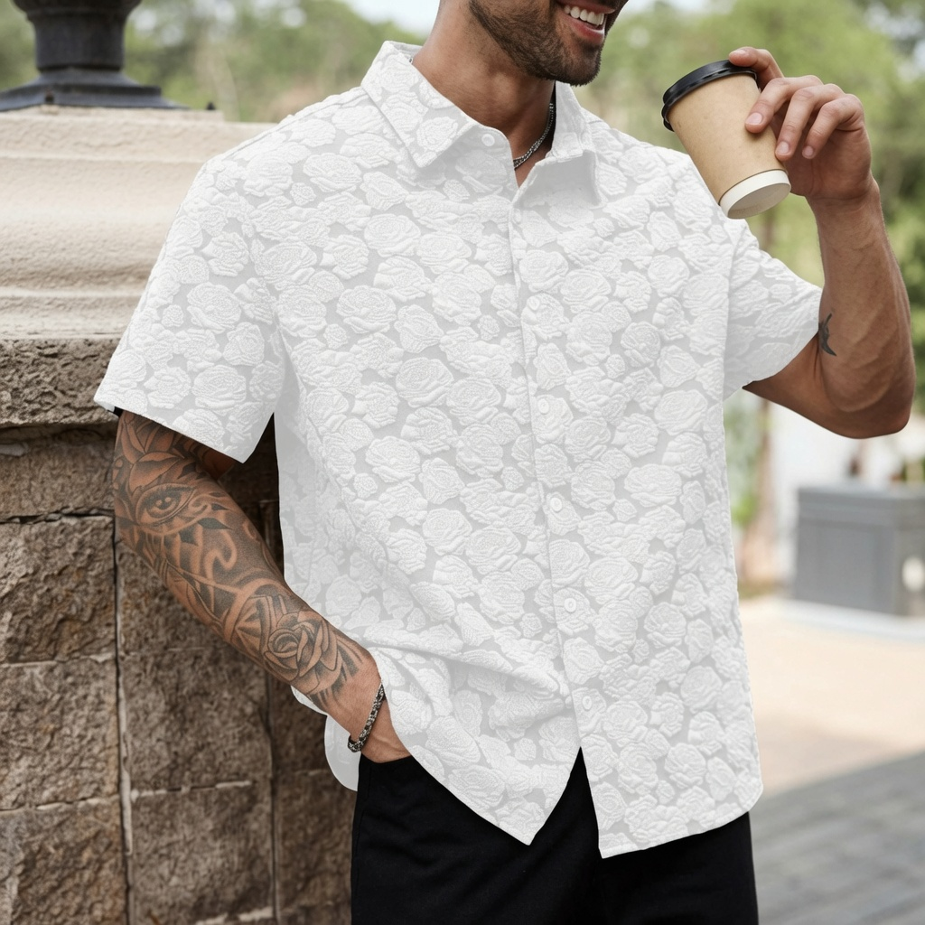 Textured Floral Button-Up Shirt