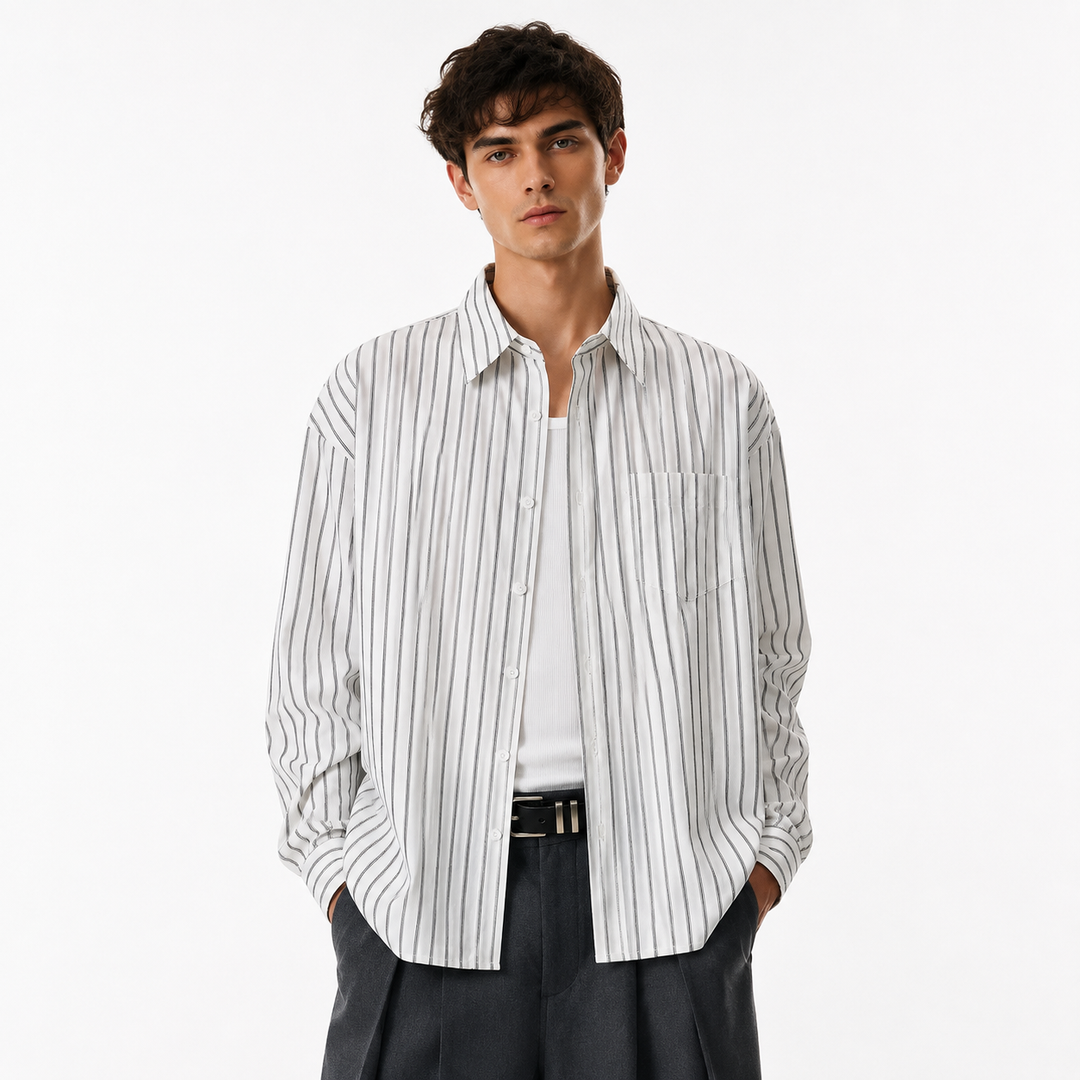 Minimalist White Striped Casual Shir