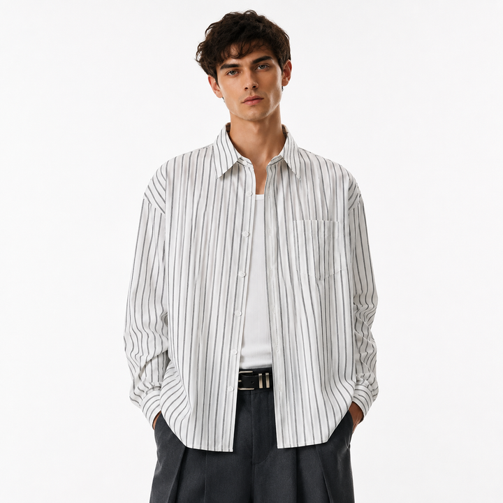 Minimalist White Striped Casual Shir