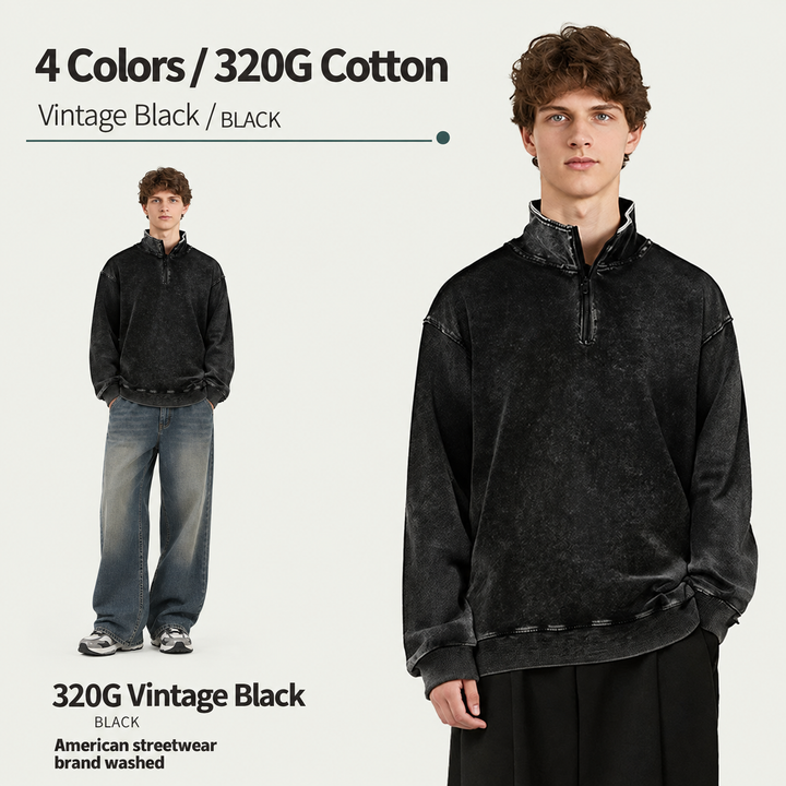 Heavyweight Vintage-Wash Half-Zip Sweatshirt