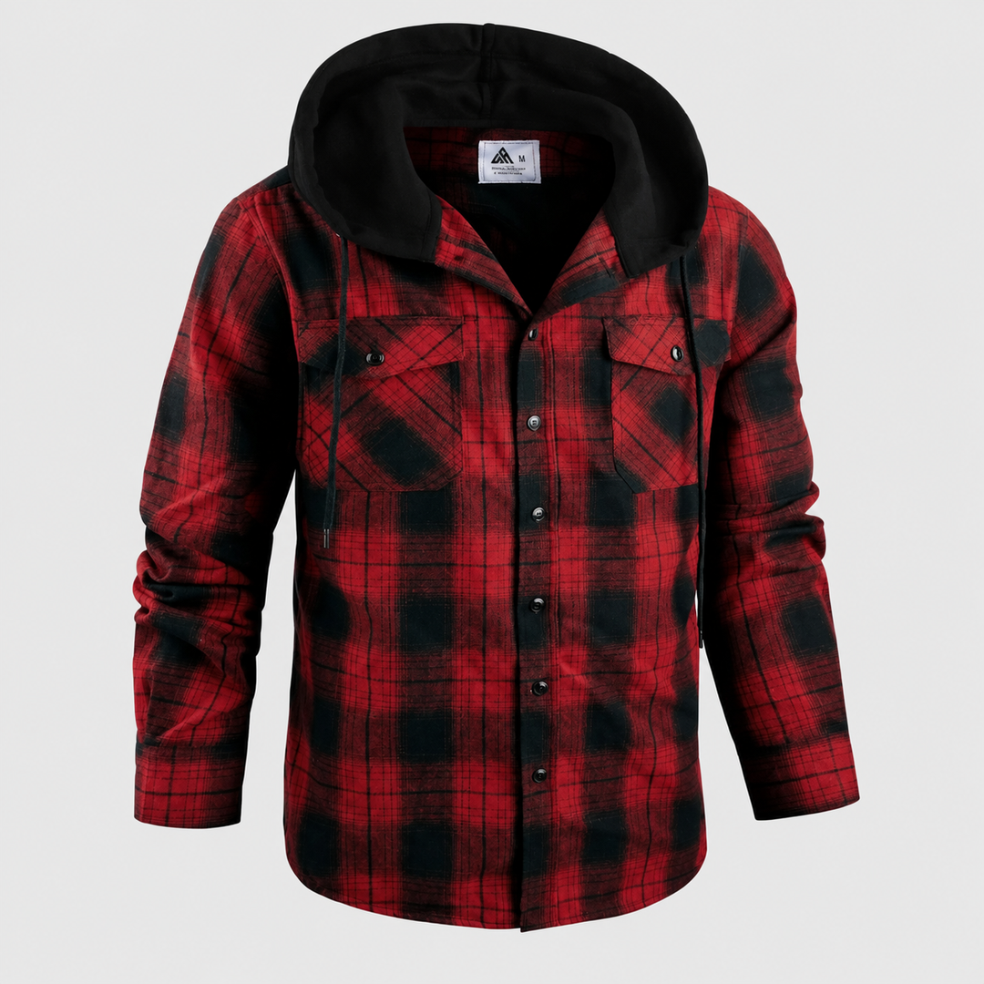 Contrast-Hood Plaid Shirt Jacket