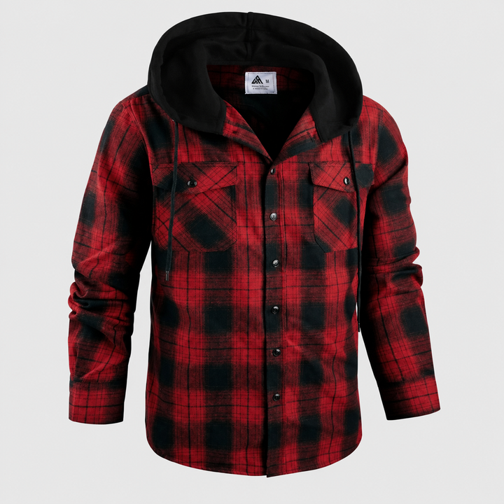 Contrast-Hood Plaid Shirt Jacket