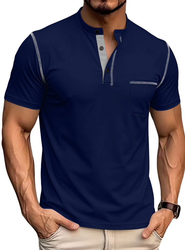 Men’s Textured Color Block Henley Polo Shirt
