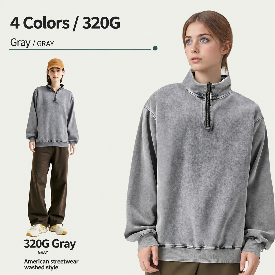 Heavyweight Vintage-Wash Half-Zip Sweatshirt