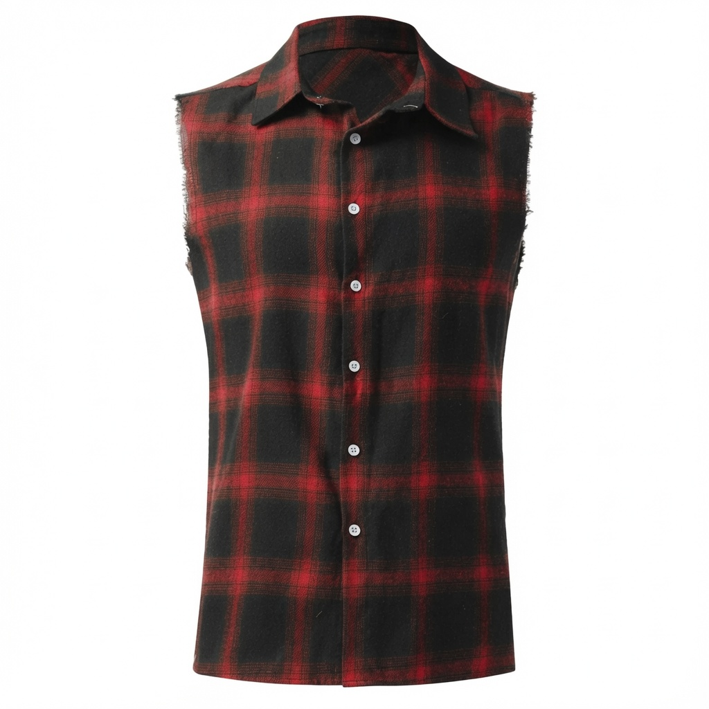 Plaid Sleeveless Button-Up Shirt