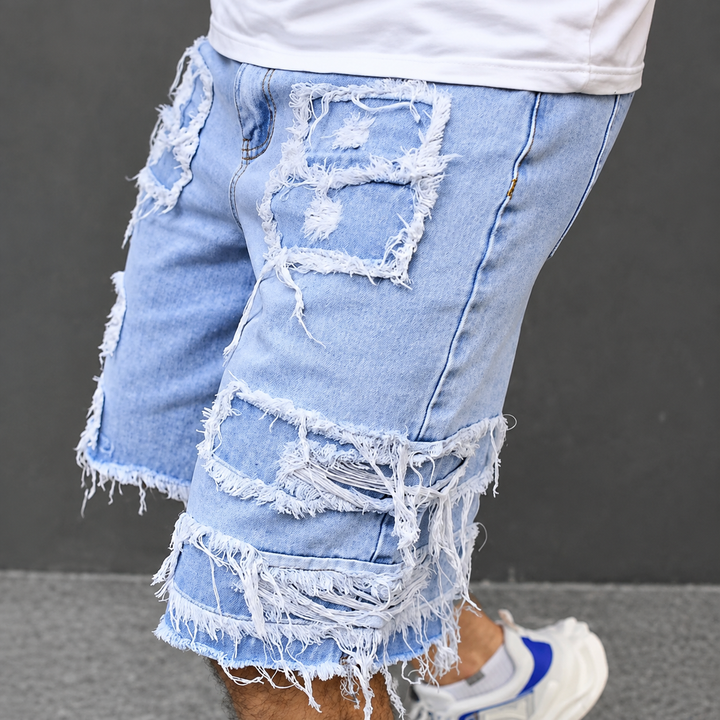 Distressed Patchwork Baggy Denim Shorts