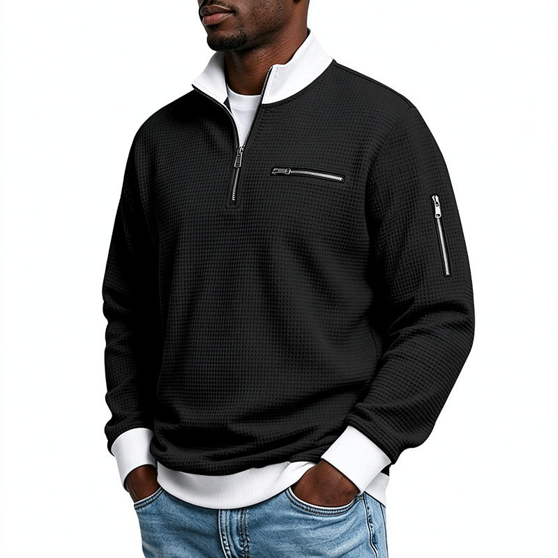 Quarter-Zip Textured Pullover Sweatshirt
