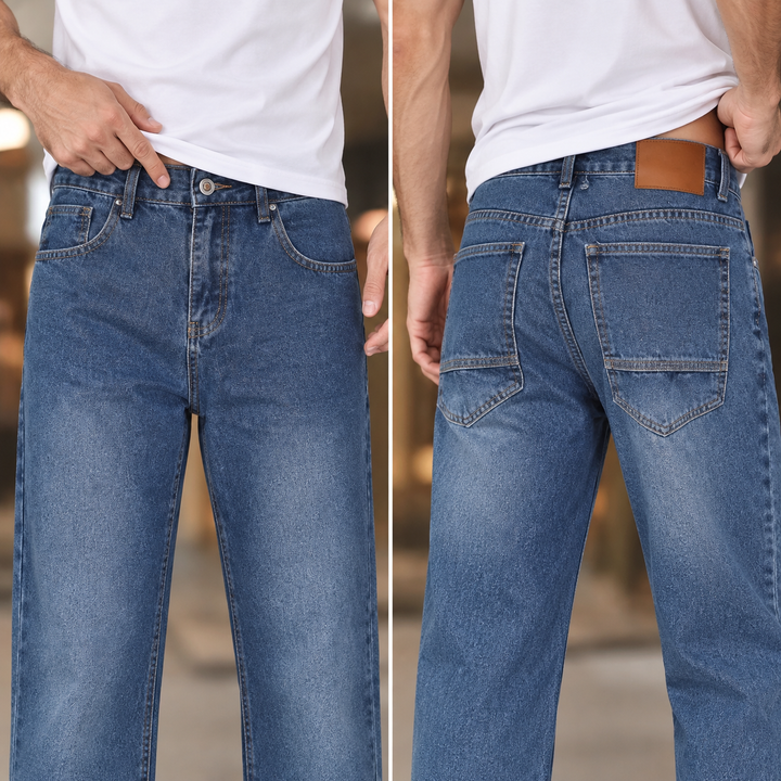 Vintage-Wash Relaxed Straight-Leg Jeans