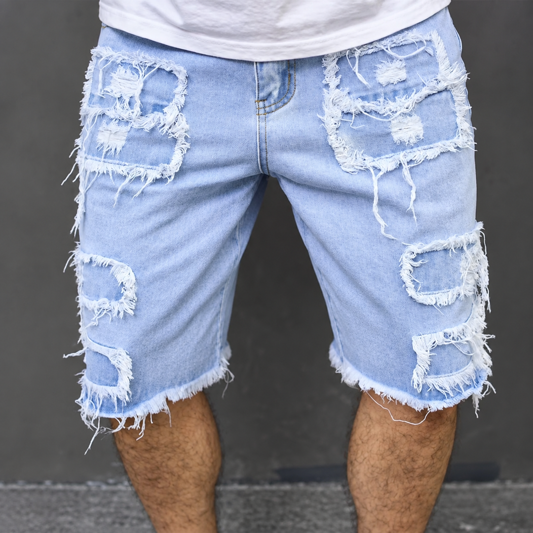 Distressed Patchwork Baggy Denim Shorts