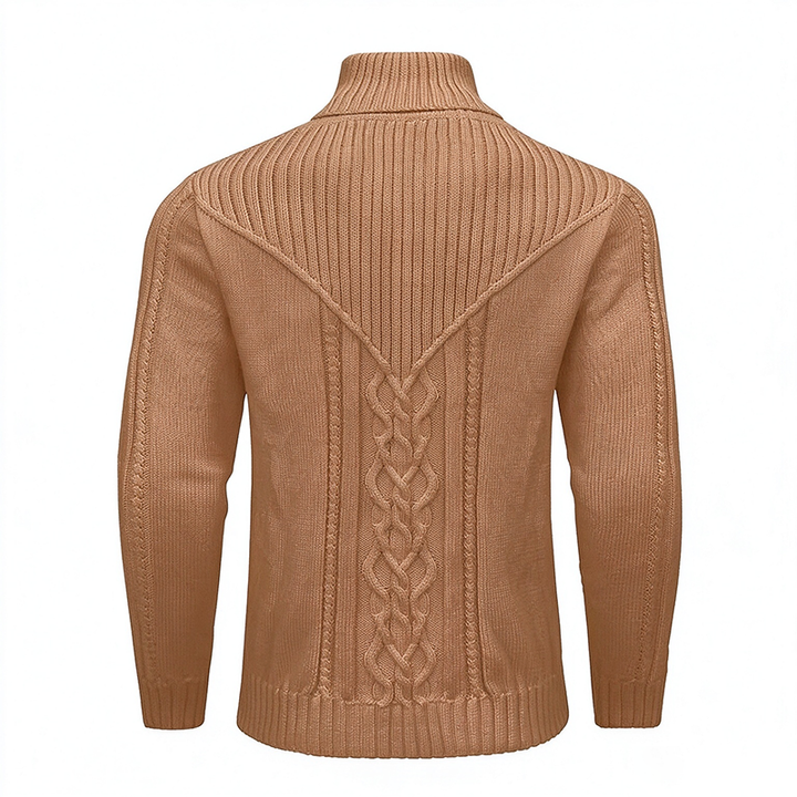 Stand Collar Ribbed Knit Sweater
