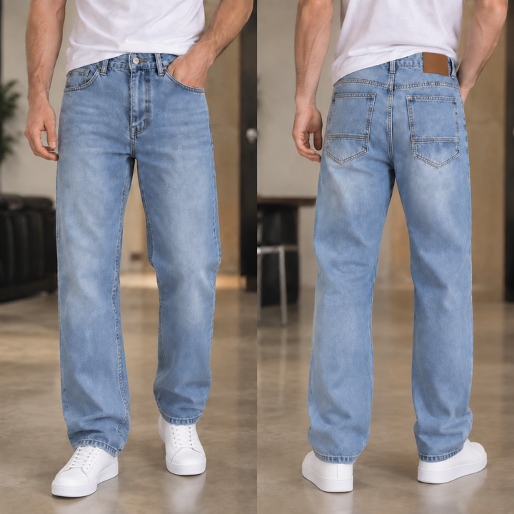 Vintage-Wash Relaxed Straight-Leg Jeans