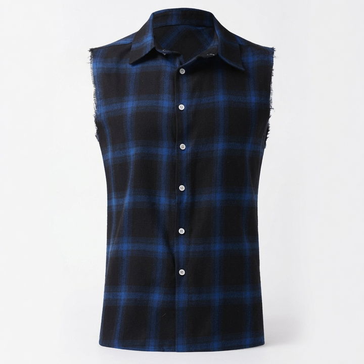 Plaid Sleeveless Button-Up Shirt