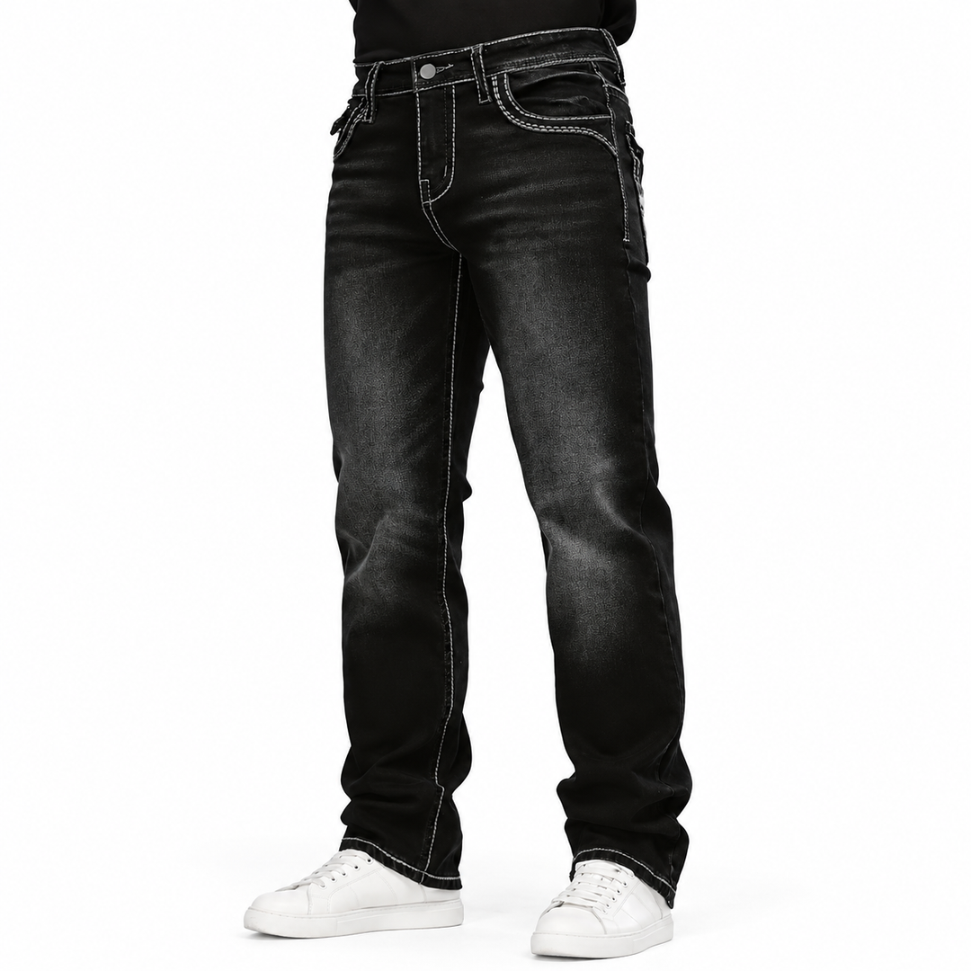 Western Contrast-Stitch Straight-Leg Jeans