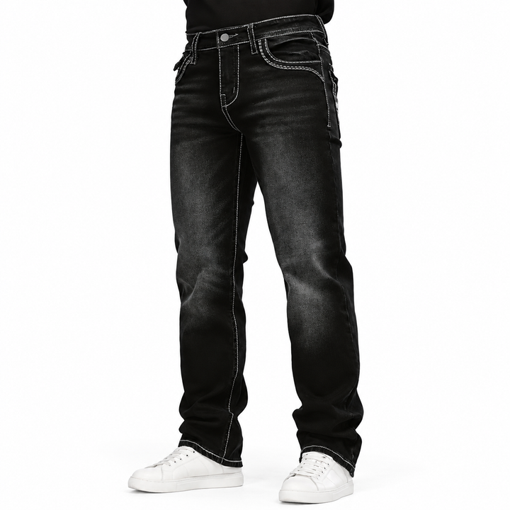 Western Contrast-Stitch Straight-Leg Jeans