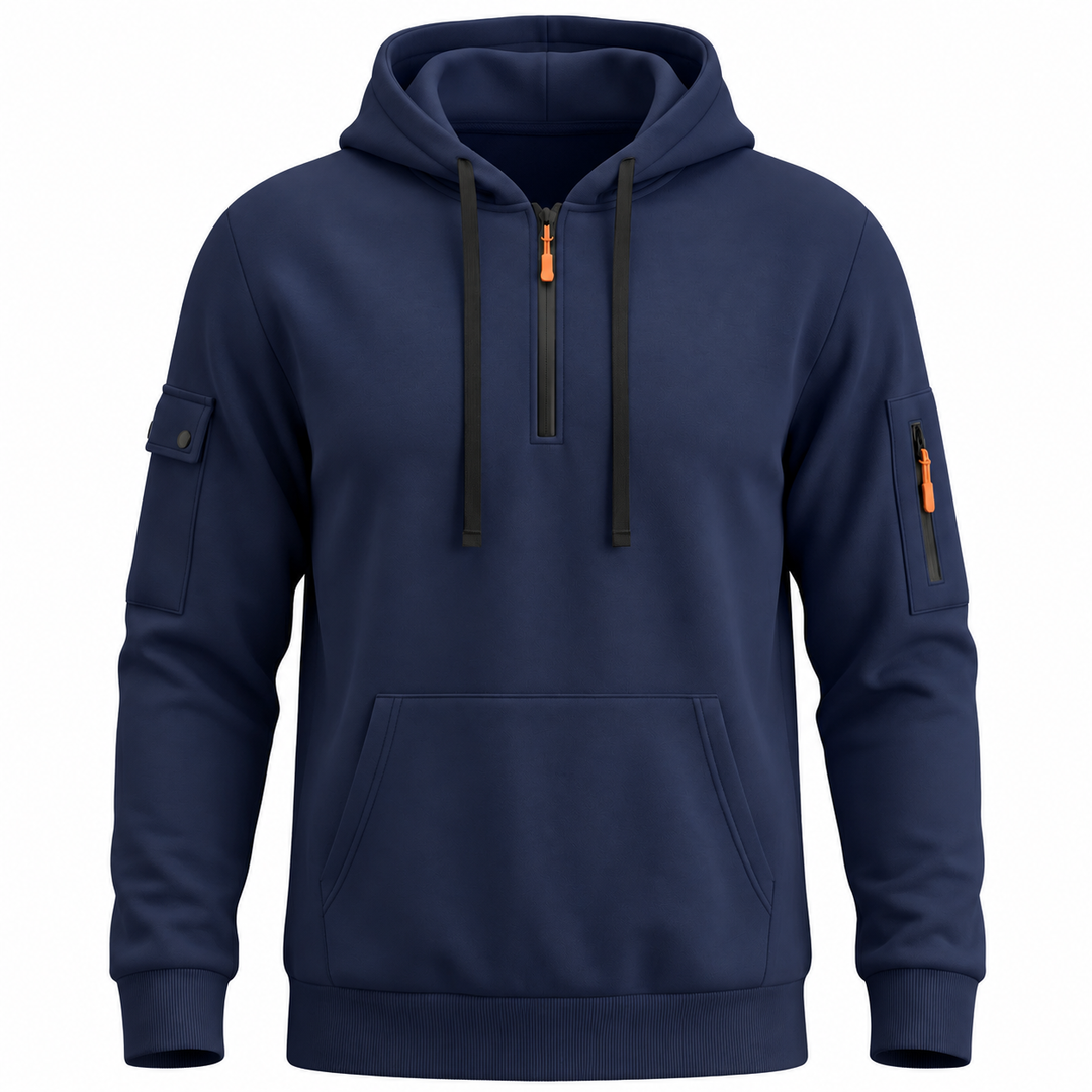 Utility Sleeve-Pocket Half-Zip Hoodie