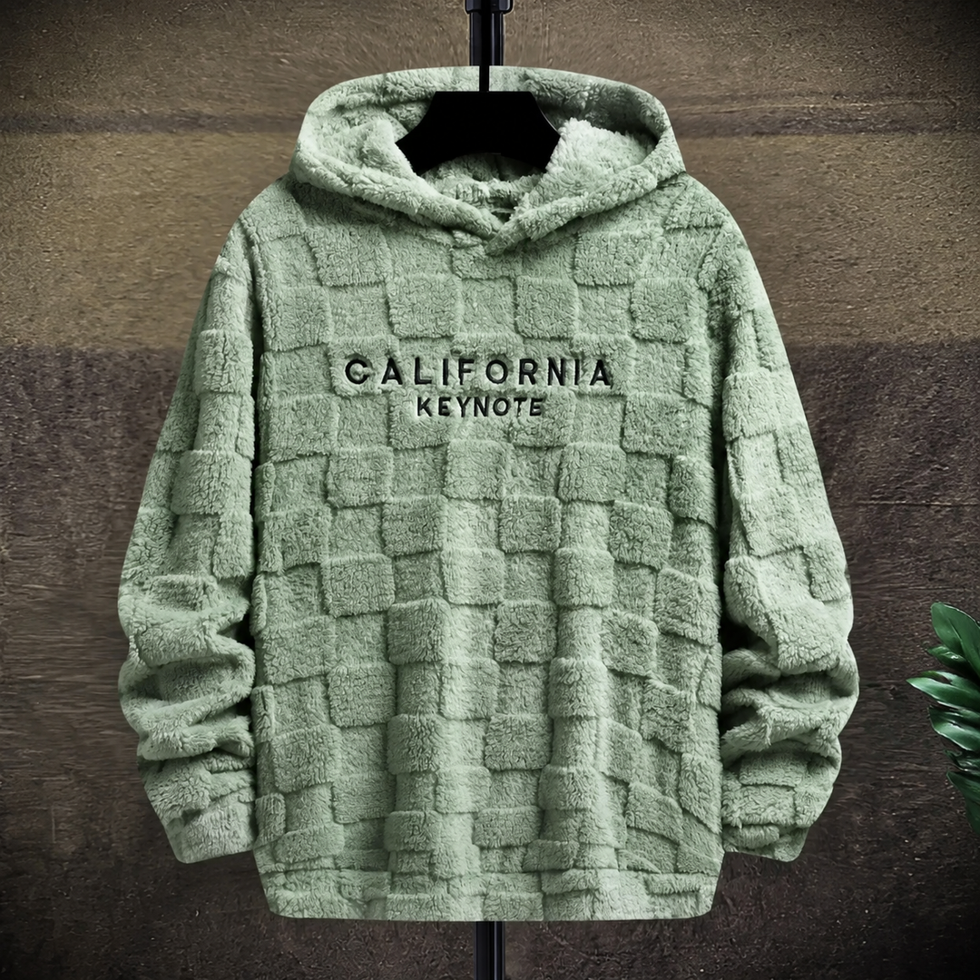 Grid-Texture Plush Pullover Hoodie