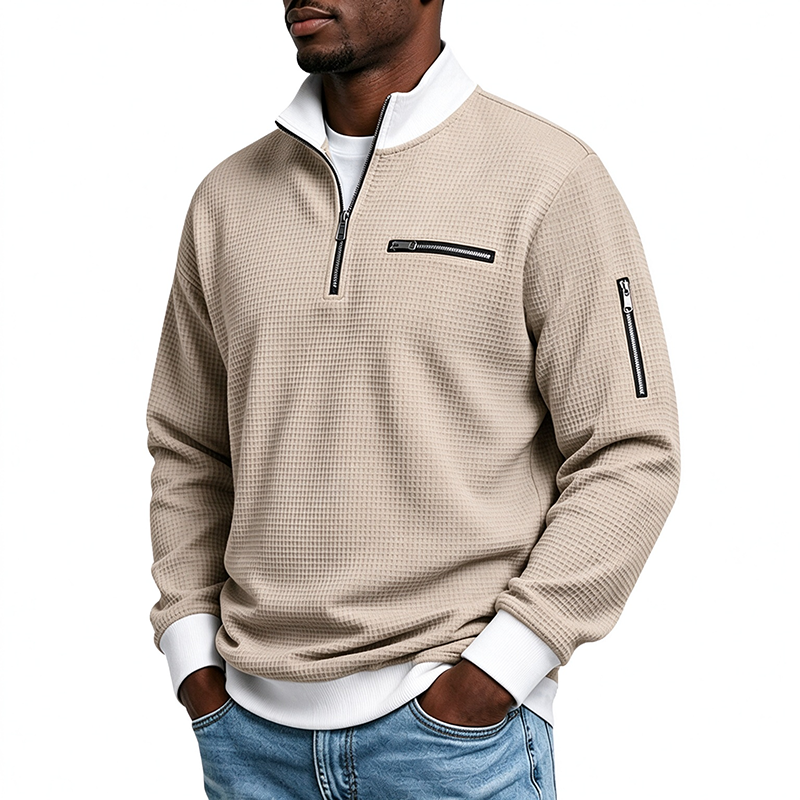 Quarter-Zip Textured Pullover Sweatshirt