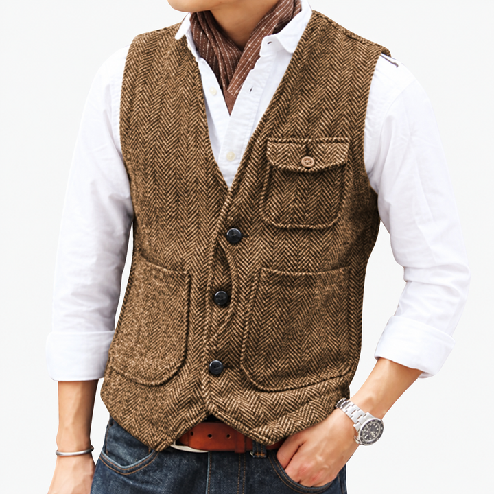 Herringbone Button-Front Vest