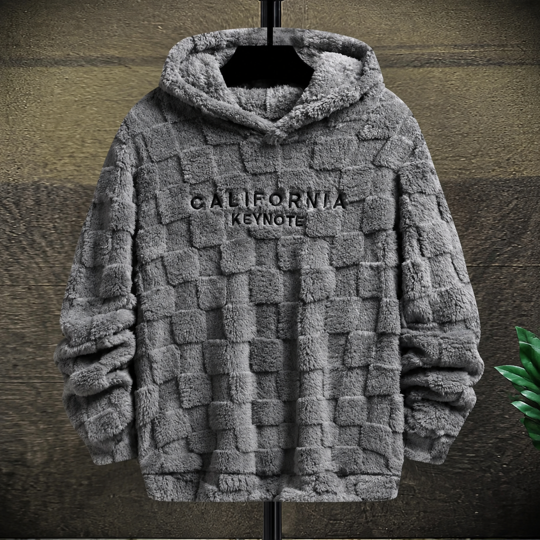 Grid-Texture Plush Pullover Hoodie