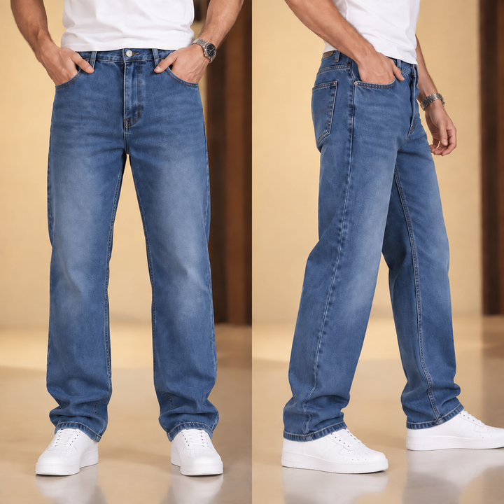Vintage-Wash Relaxed Straight-Leg Jeans