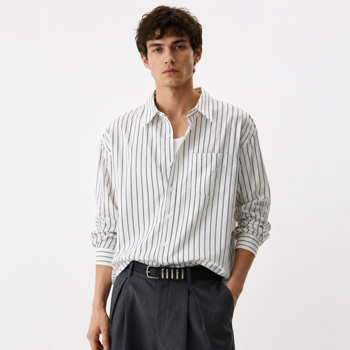 Minimalist White Striped Casual Shir
