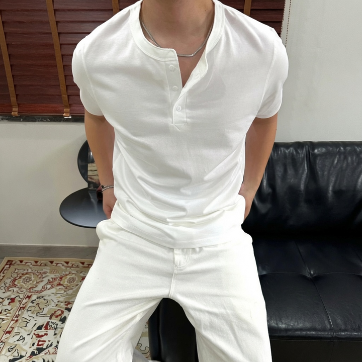Structured Shoulder Henley T-Shirt