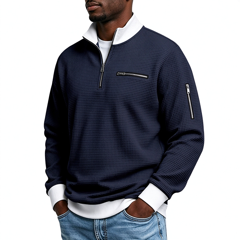 Quarter-Zip Textured Pullover Sweatshirt