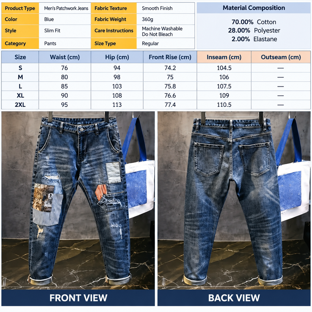 Vintage-Wash Patchwork Distressed Jeans