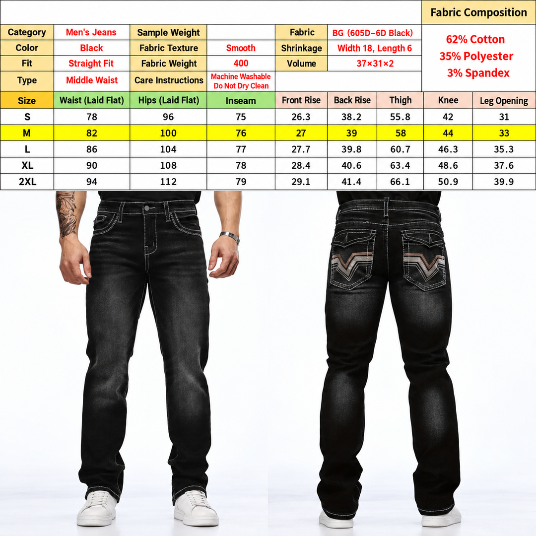 Western Contrast-Stitch Straight-Leg Jeans