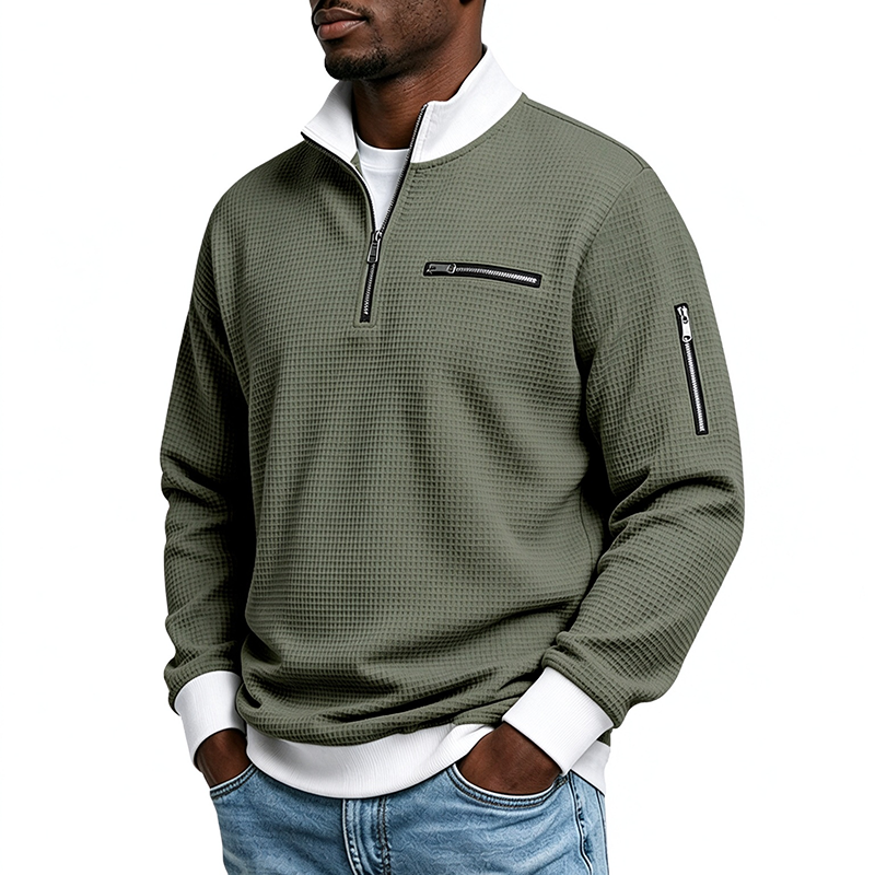 Quarter-Zip Textured Pullover Sweatshirt