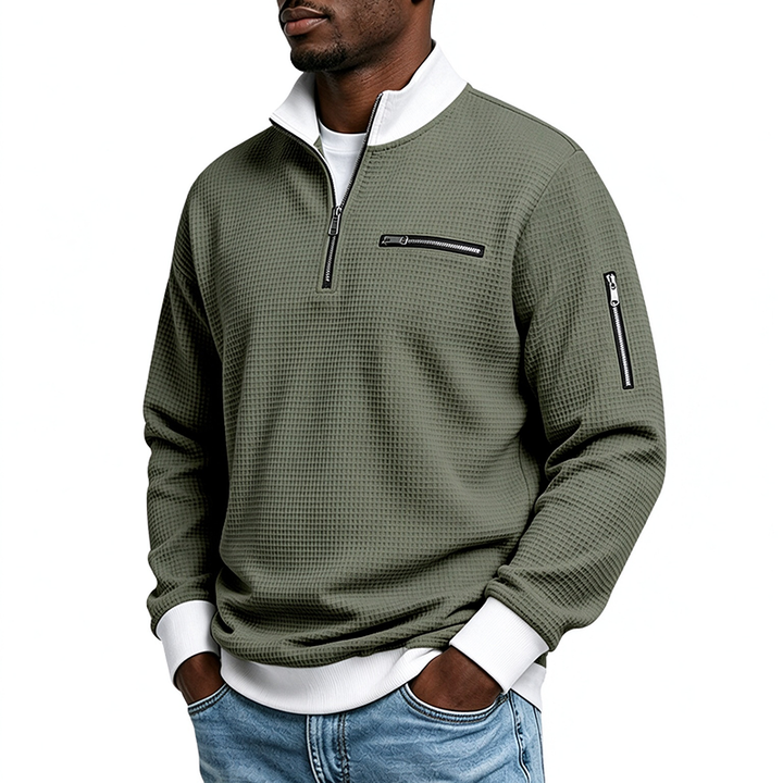 Quarter-Zip Textured Pullover Sweatshirt